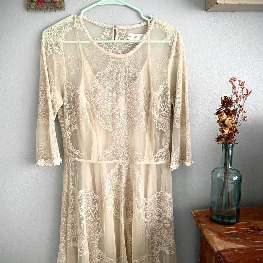 Johnny Was 4 Love and Liberty Lace Dress with Silk Slip